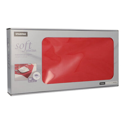 Starpak 20 Mitteldecken-Servietten „Soft Selection“ aus stoffähnlichem Vlies werden in einer rechteckigen Box mit Sichtfenster geliefert. Jede Serviette misst 80 x 80 cm – ideal für den Gastronomiegebrauch.