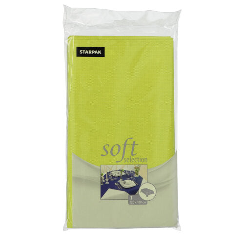 Den lysegrønne Starpak-dug "Soft Selection" af stoflignende fleece (120 x 180 cm) leveres sammen med et dækket spisebord.