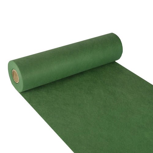 En delvist udrullet rulle Starpak bordløber, stoflignende fleece „soft selection“ (24 m x 40 cm), i grøn, er afbildet på hvid baggrund. Det tykke materiale har en glat, stoflignende tekstur.