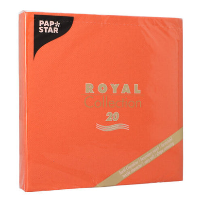 En pakke PAPSTAR 20 servietter "ROYAL Collection" 1/4-fold 40x40 cm fra PAPSTAR GmbH, med produktinformation i guld på premium-tissue emballagen.