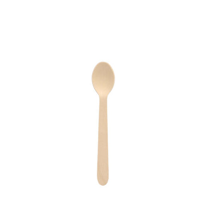 En PAPSTAR kaffeskef i FSC®-certificeret træ "pure", 11 cm, miljøvenlig (100 stykker), fra PAPSTAR GmbH er placeret midt på en enkel hvid baggrund.