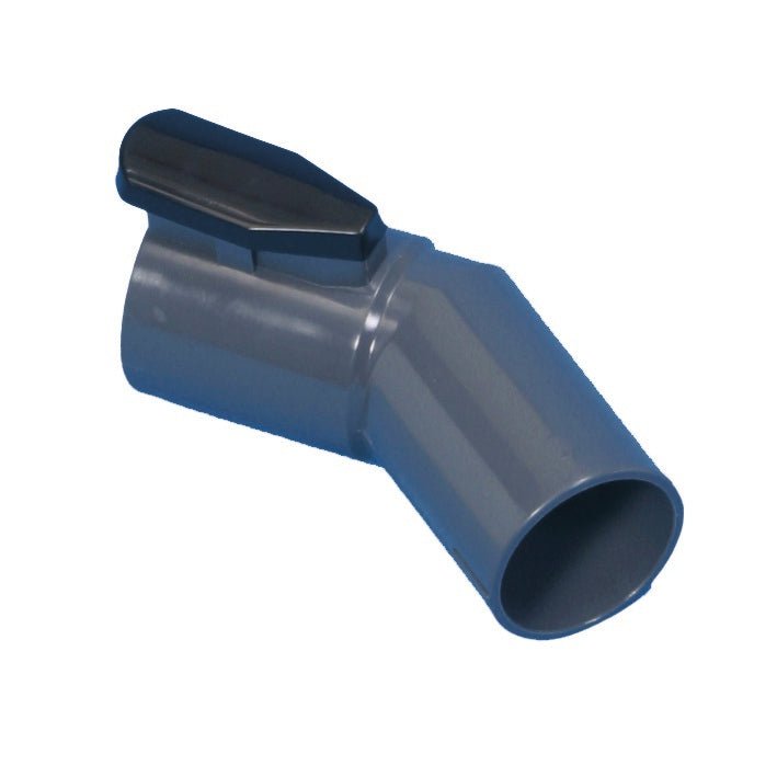 Vinkelkoblingen fra Diversey Deutschland GmbH & Co. OHG er en grå plastslangefitting med vinkelstuds og sort håndtag, designet som tilbehør til dorsalino-systemet. Pakke (1 stk.).