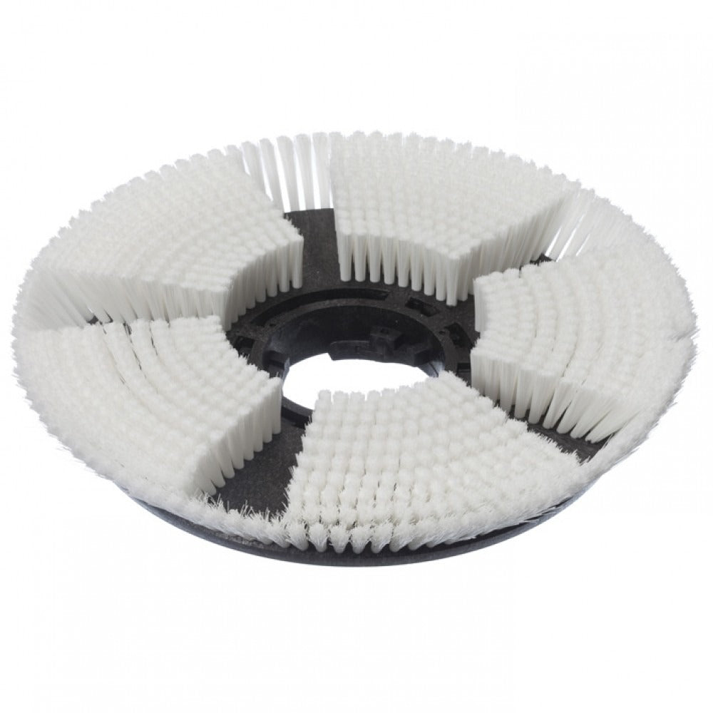 Diversey Trocken-Shampoonierbürste, Ø 43 cm, für TASKI ergodisc 165: Runde schwarze Kunststoffbürste mit radial angeordneten weißen Borsten und Mittelöffnung. Ideal zur Teppichreinigung. Die Packung enthält 1 Stück.