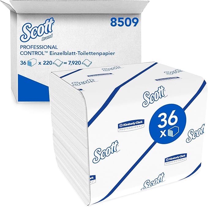 Scott® Control™ toiletpapir fra Kimberly-Clark GmbH, enkeltbladsystem, hvid, 36 pakker à 220 ark pr. karton.