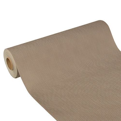 Starpak bordløber "Soft Selection Plus" af stoflignende fleece (24 m x 40 cm) i beige er delvist udrullet på hvid baggrund - perfekt til festlige lejligheder.