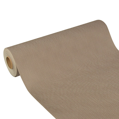 Starpak bordløber "Soft Selection Plus" af stoflignende fleece (24 m x 40 cm) i beige er delvist udrullet på hvid baggrund - perfekt til festlige lejligheder.