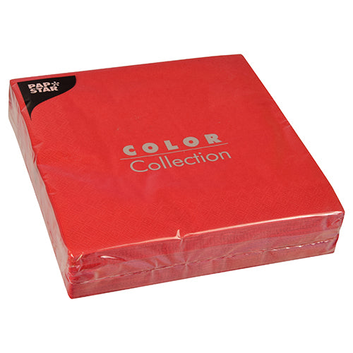 En forseglet pakke med 50 PAPSTAR-servietter, 2-lags 1/4-fold, 40 x 40 cm fra PAPSTAR GmbH, med 'Pap Star'-logoet i øverste venstre hjørne af emballagen.