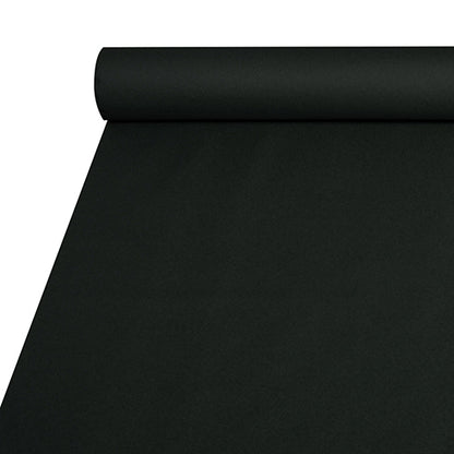 En nærbillede af Starpak-dugen, stoflignende, Airlaid (20 m x 1,2 m) i sort, delvist rullet ud på en flad overflade. Dugen ser glat, uigennemsigtig ud og har et stoflignende udseende uden synlige mønstre.