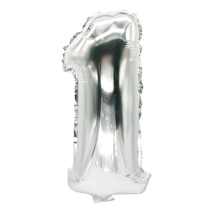 Der PAPSTAR Folienluftballon (35 x 20 cm) in Silber von der PAPSTAR GmbH, als Zahl eins geformt und vor weißem Hintergrund fotografiert – ideal als elegante Dekoration für jeden besonderen Anlass.