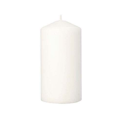 Starpak bloklys Ø 80 mm · 150 mm i hvid (1 stk.) står oprejst med flad bund og diskret spids top – en elegant boligaccessoire til ethvert miljø.