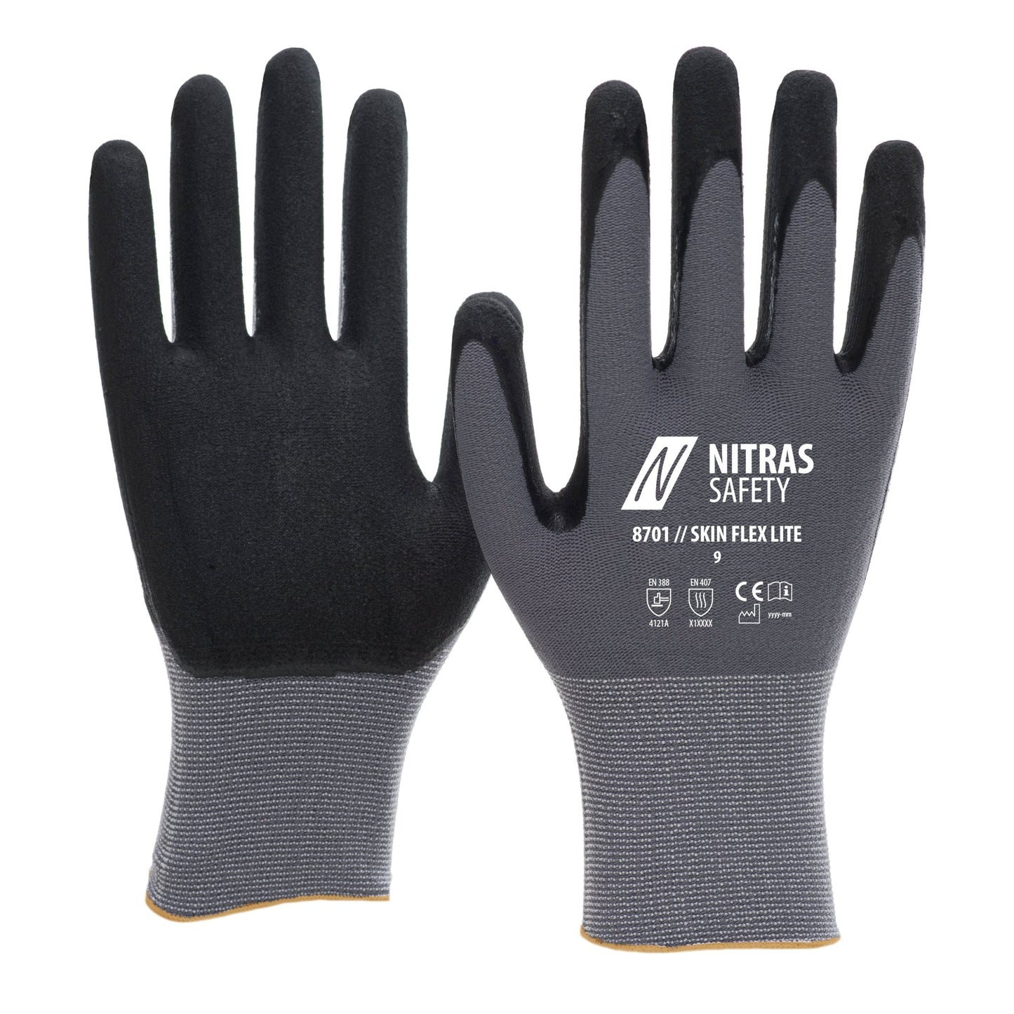 NITRAS SKIN FLEX LITE, samlehandsker, grå/sort
