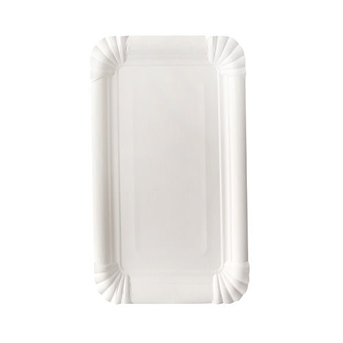 Den PAPSTAR pap-tallerken firkantet 13x20 cm, hvid, "pure" (12 styk) fra PAPSTAR GmbH tilbyder en rektangulær, miljøvenlig mulighed med riflede kanter og afrundede hjørner - ideel til festlig servering.