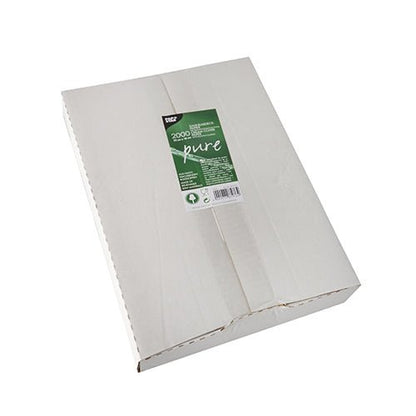 En hvid karton fra PAPSTAR GmbH med påskriften "pure" indeholder 2.000 ark 22x16 cm flødeskumspapir med palmevoksbelægning; fotograferet på hvid baggrund.