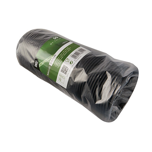 En stak PAPSTAR 50 Dom-låg, runde hvide C-PLA-låg (2,1 cm høje) fra PAPSTAR GmbH, sikkert pakket i en klar emballage med grøn-hvid etiket – en miljøvenlig løsning til din plantepleje.