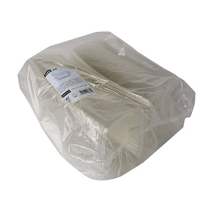 De Starpak 50 delikatesse- og salatskåle med klaplåg, R-PET gennemsigtig oval, leveres i en gennemsigtig, miljøvenlig pose – perfekt til bæredygtig servering af delikatesse- og salatretter.
