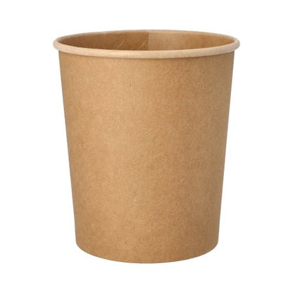 En brun PAPSTAR suppeskål rund (11,5 cm, 940 ml) lavet af miljøvenligt pap står foran en hvid baggrund. Skålen fra PAPSTAR GmbH har en glat overflade og en enkel, cylindrisk form med afrundet kant.