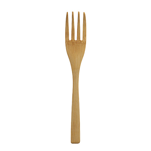 De PAPSTAR gafler af bambus "pure" (16,5 cm) fra PAPSTAR GmbH, afbildet på hvid baggrund, er miljøvenlige, komposterbare gafler med glat overflade og enkelt greb - 10 stykker i posen.