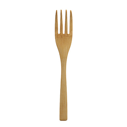 De PAPSTAR gafler af bambus "pure" (16,5 cm) fra PAPSTAR GmbH, afbildet på hvid baggrund, er miljøvenlige, komposterbare gafler med glat overflade og enkelt greb - 10 stykker i posen.
