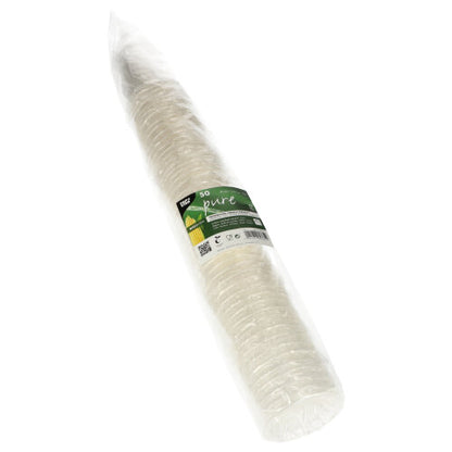 En pakke med 50 PAPSTAR GmbH kolddriksbæger PLA "pure" krystalklare engangsbægre, biologisk nedbrydelige, individuelt og gennemsigtigt pakket - ideel til kolde drikke.