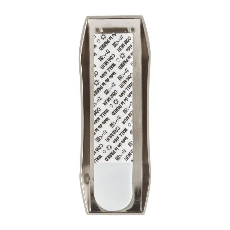 En Command™ Badeværelsesmetalkrog "Modern Reflection" fra 3M Deutschland GmbH, med glat metaloverflade og mærkedesign, vist ovenfra på hvid baggrund.