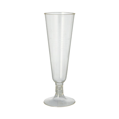 Et PAPSTAR GmbH champagneglas "pure" fløjte, 16,5 cm klart glas med elegant fod, er afbildet på hvid baggrund. Pakket i 24-styks foldbar æske.