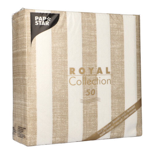 Eine Packung mit 50 PAPSTAR "ROYAL Collection" Servietten (1/4-Faltung, 40 x 40 cm, sand) von PAPSTAR GmbH.