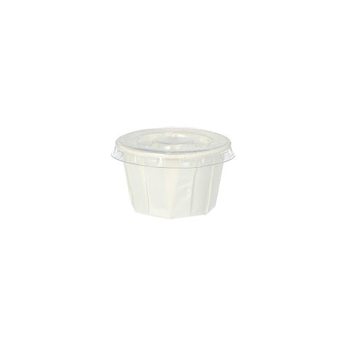 Starpak 125 låg til dressingkop er et gennemsigtigt, rundt PET-låg (Ø 5,9 cm, 0,7 cm) til krydderibægere. Det er afbildet for optimal klarhed på hvid baggrund. Pakken indeholder 125 stk.