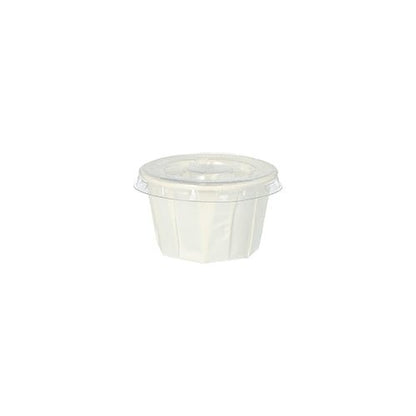 Starpak 125 låg til dressingkop er et gennemsigtigt, rundt PET-låg (Ø 5,9 cm, 0,7 cm) til krydderibægere. Det er afbildet for optimal klarhed på hvid baggrund. Pakken indeholder 125 stk.