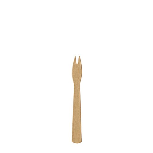 En enkelt lille, brun PAPSTAR 250 pommes frites gaffelpapir „pure“ fra PAPSTAR GmbH med to tænder er centreret på en enkel hvid baggrund.