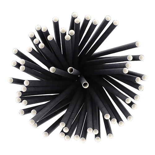 Set oppefra på PAPSTAR 500 shake-sugerør papir Ø 8 mm · 25 cm fra PAPSTAR GmbH, radielt arrangeret med hvide ender udad; Disse miljøvenlige, biologisk nedbrydelige papirsugerør er miljøvenlige papirsugerør.