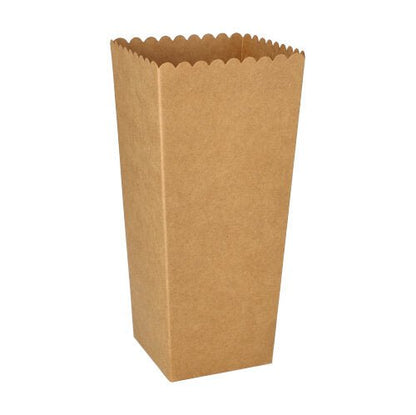 De PAPSTAR popcornkasser firkantede, brune (19,7x7x7 cm, 100 stykker) fra PAPSTAR GmbH står oprejst på hvid baggrund - ideel til den næste biografaften.
