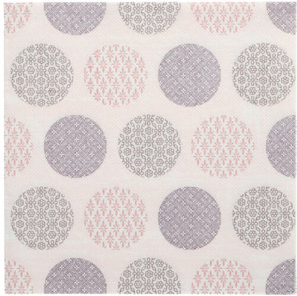 Verschönern Sie Ihren Tisch mit den 50 Servietten "ROYAL Collection" 1/4-Falz 40 x 40 cm rosa der PAPSTAR GmbH mit geometrischen Kreisen in Rosa und Grau auf weißem Gittergrund - stilvolle Servietten für jeden Anlass.