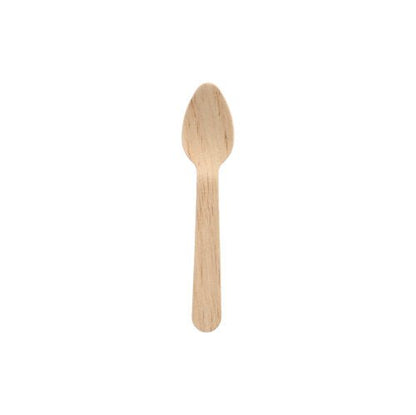 En PAPSTAR kaffeskef i træ "pure", 11 cm, fra PAPSTAR GmbH ligger midt på hvid baggrund og fremhæver det miljøvenlige, enkle design. Emballage: Foldet kasse med 10 stykker.