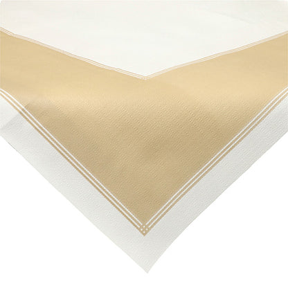Et nærbillede af Starpak 20 midterduge, stoflignende fleece-dug "soft selection plus" (80 x 80 cm) viser en beige midte med hvide kanter, et diskret strukturmønster og tynde hvide linjer, der omkranser det beige område.