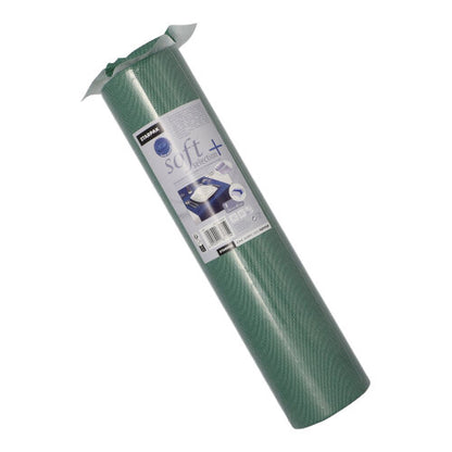 En oprullet Starpak-bordløber (stoflignende, fleece "Soft Selection Plus", 24 m x 40 cm) med udførlig etiket står oprejst foran en hvid baggrund. Den premium bordløber er ideel til særlige lejligheder.