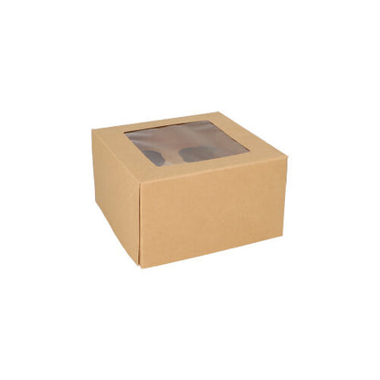 Der PAPSTAR 25 Cupcake-Karton eckig 10 cm mit Sichtfenster aus PLA von PAPSTAR GmbH ist biologisch abbaubar und wird vor weißem Hintergrund präsentiert.