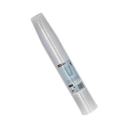 En stak Starpak 40 uknuselige genanvendelige glas til æblevin (0,25 l, Ø 7 cm, 10,5 cm), pakket i krympefolie med en hvid-blå etiket med produktinformationer.