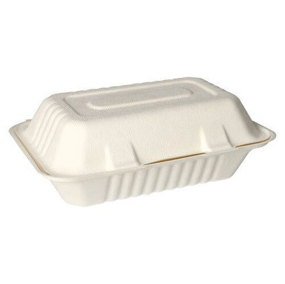 De PAPSTAR menubokse sukkerrør uopdelt (7,9x15,5x23 cm, hvid, 500 stykker) fra PAPSTAR GmbH er en bæredygtig, rektangulær takeout-boks lavet af bagasse - ideel som miljøvenlig emballage til mad.