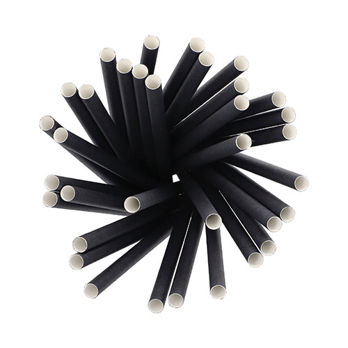 Et overblik over de cirkulært arrangerede PAPSTAR 100 Shake-sugerør papir Ø 10 mm · 21 cm fra PAPSTAR GmbH – biologisk nedbrydelige sorte papirsugerør med hvid inderside, ideel til miljøbevidste værter og bæredygtig shake-nydelse.