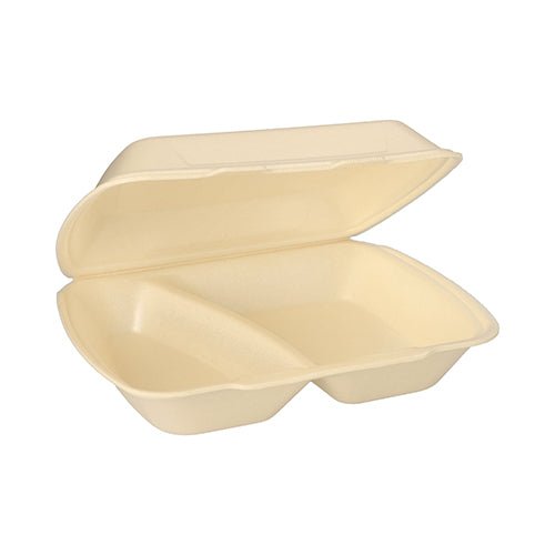 En Starpak menuboks med klaplåg, XPS, 2-delt (7,5 x 24,3 x 20,8 cm) ses åben og tom mod hvid baggrund.