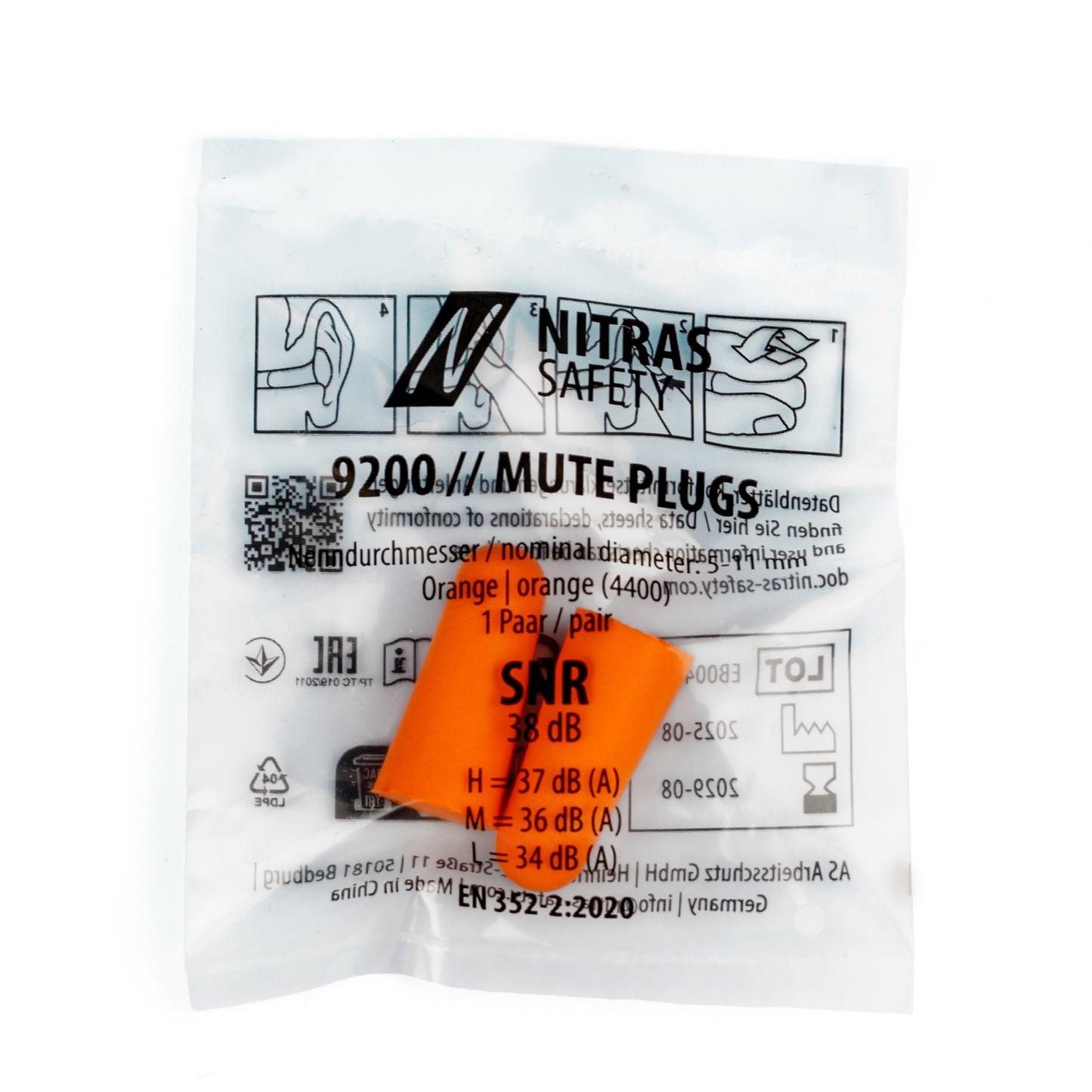 NITRAS MUTE PLUGS, ørepropper, orange, EN 352-2, 250 par / æske PU | Pakke (1 stk.)