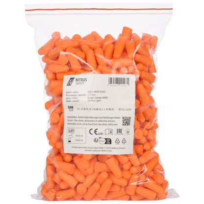 NITRAS MUTE PLUGS, ørepropper, orange, EN 352-2, 250 par / polybag PU | Pakke (1 stk.)