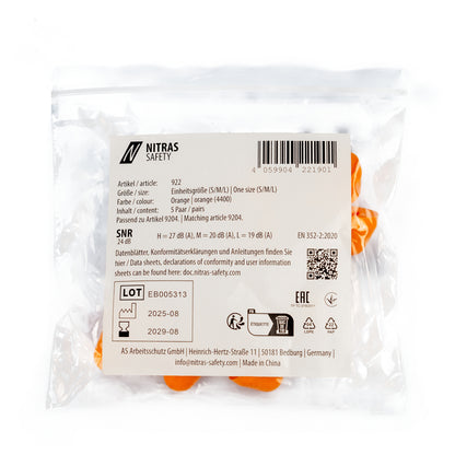 NITRAS ørepropper, orange, EN 352, polypose med 5 par | Pakke (1 stk.)