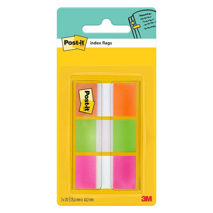 Post-it® Index faneblade fra 3M Deutschland GmbH indeholder en dispenser med 60 orange, pink og grønne faneblade (25,4 x 43,2 mm) - perfekt til at markere dokumenter. En dispenser pr. pakke.