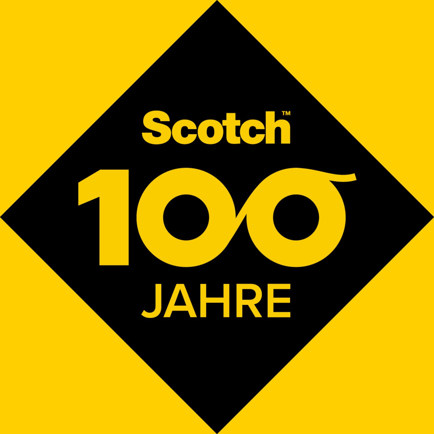 Ein rot-schwarzes, rautenförmiges Logo zeigt "Scotch™ Komfortschere" von 3M Deutschland GmbH, wobei der Produktname hervorgehoben ist und das Design den modernen Komfort betont.
