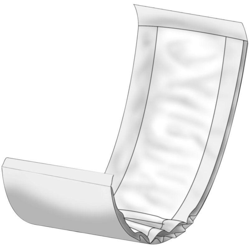 En digital illustration af en udfoldet ABENA Let engangsble fra Abena Re-Seller GmbH, vist fra en sidevinkel, fremhæver de absorberende indre lag og det konturerede design for optimal væskeoptagelse.