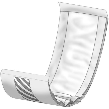 En enkel sort-hvid illustration af en udfoldet ABENA Let engangsble fra Abena Re-Seller GmbH, der fremhæver det absorberende indre materiale og de elastiske benmanchetter - ideel til at tage med i en kvalitets taske til udendørs brug.