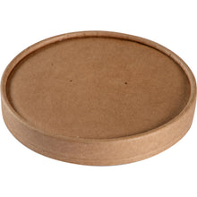 Ein runder, flacher, 11,5 cm Kraft/PE-Kartondeckel von Abena Re-Seller GmbH mit zwei kleinen Mittellöchern, fotografiert auf weiß. Umweltfreundlich und praktisch. Packung: 25 Stück.