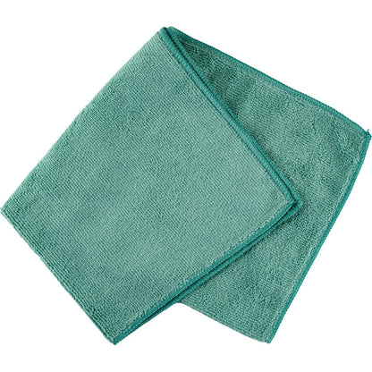 Mikrofiberkluden ENA Natura (40x40 cm) fra Abena Re-Seller GmbH er pænt foldet på hvid baggrund. Syede kanter og en blød, struktureret overflade sikrer stribefri rengøring og dermed fejlfri resultater.