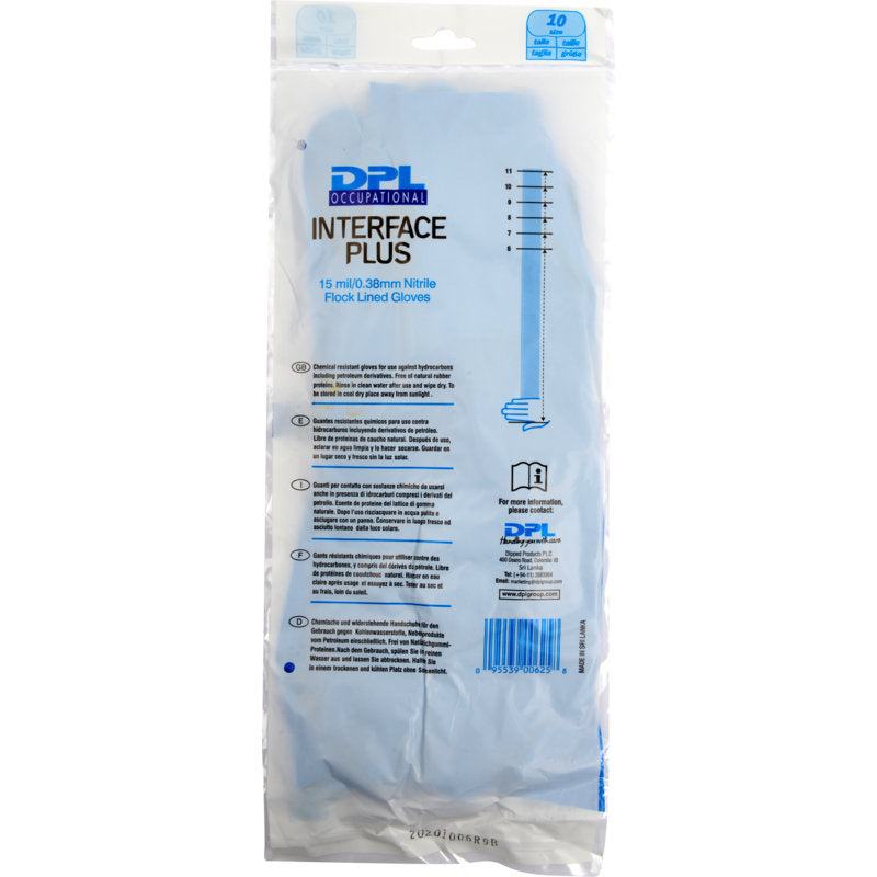 En gennemsigtig plastikemballage indeholder Abena Re-Seller GmbH husholdningshandsker nitril, blå, størrelse 10, flokkede, med produktinformation og instruktioner på forsiden i blå og sort skrift.